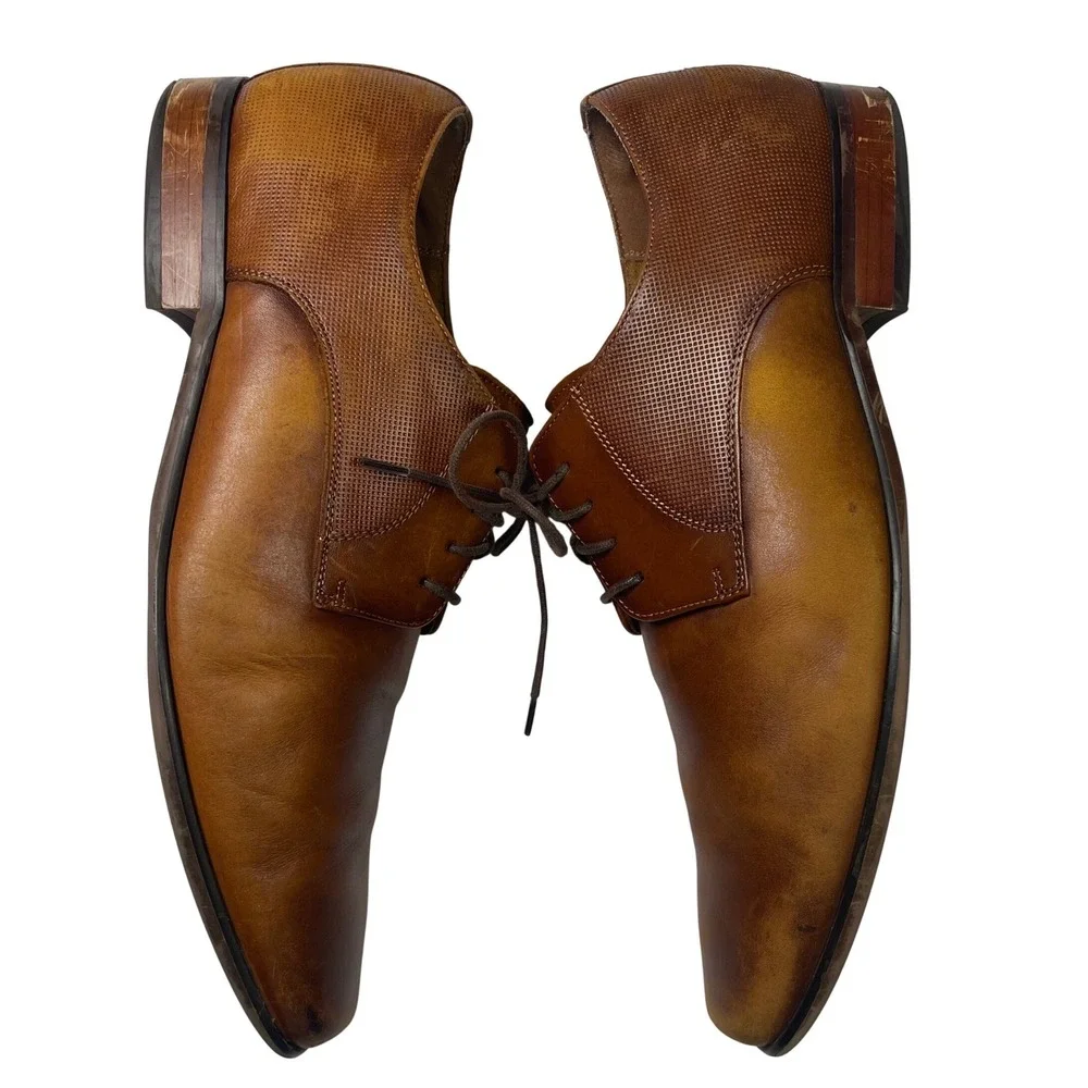 Florsheim Mens Kierland Brown Leather Oxford Dress Shoes Lace Up Size 12D‎ Toned